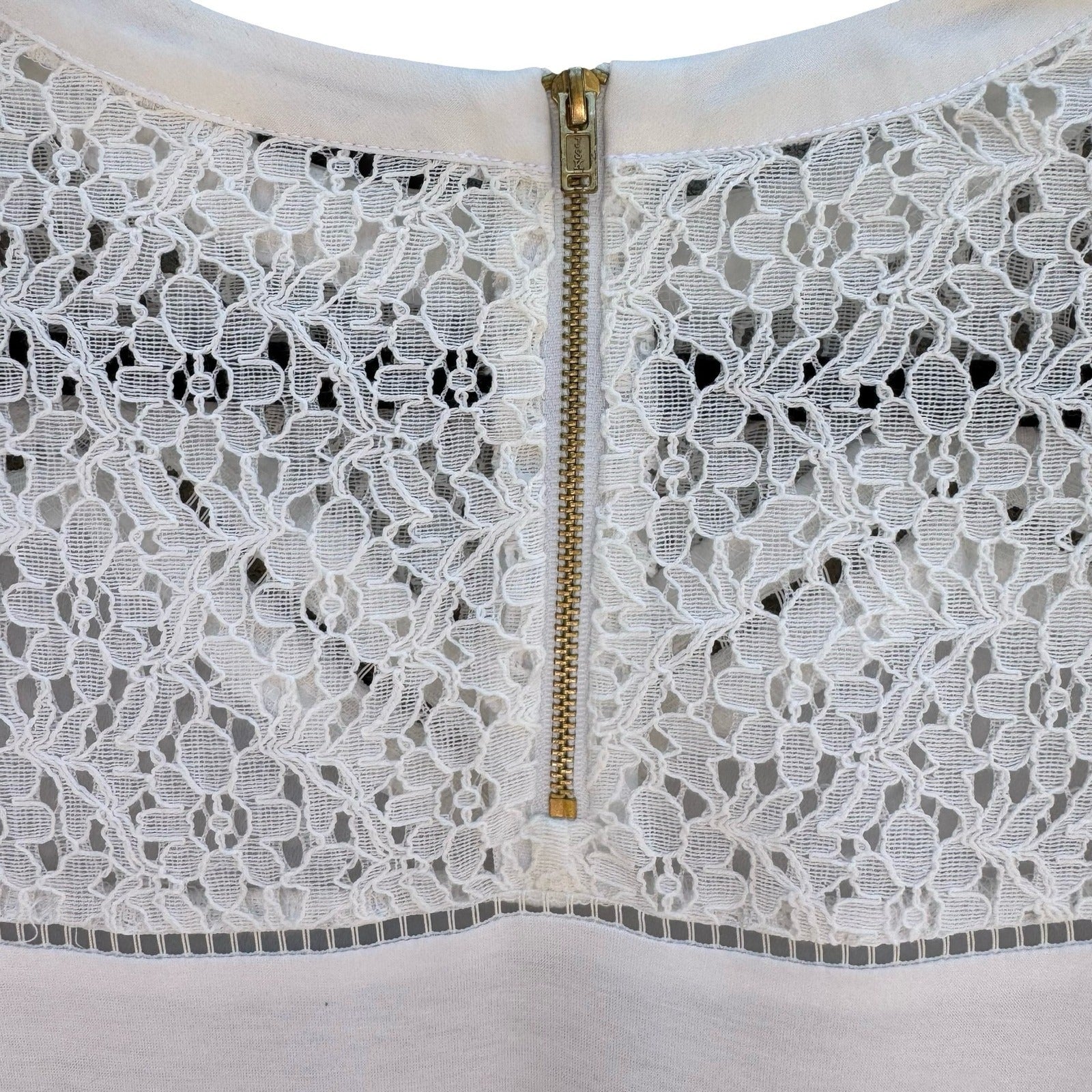 Worthington Womens PL Sleeveless Lace Yoke Blouse Snowdrift White Back Zip NWT