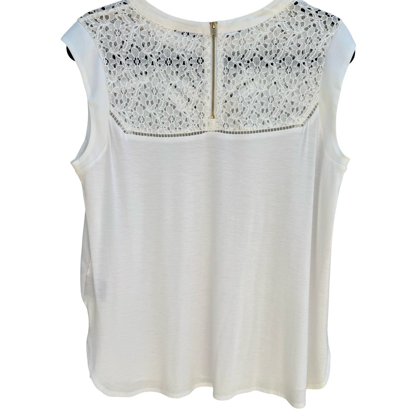 Worthington Womens PL Sleeveless Lace Yoke Blouse Snowdrift White Back Zip NWT