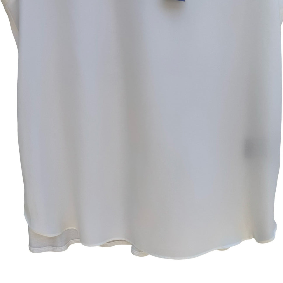 Worthington Womens PL Sleeveless Lace Yoke Blouse Snowdrift White Back Zip NWT