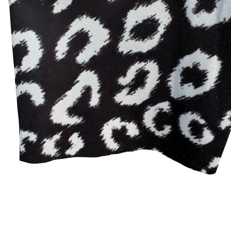 Reversible Leopard Print Plaid Open Front Cardigan Black White Large Layering