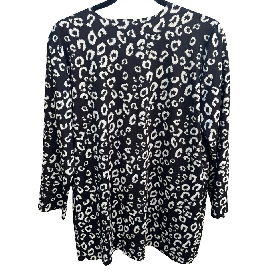Reversible Leopard Print Plaid Open Front Cardigan Black White Large Layering