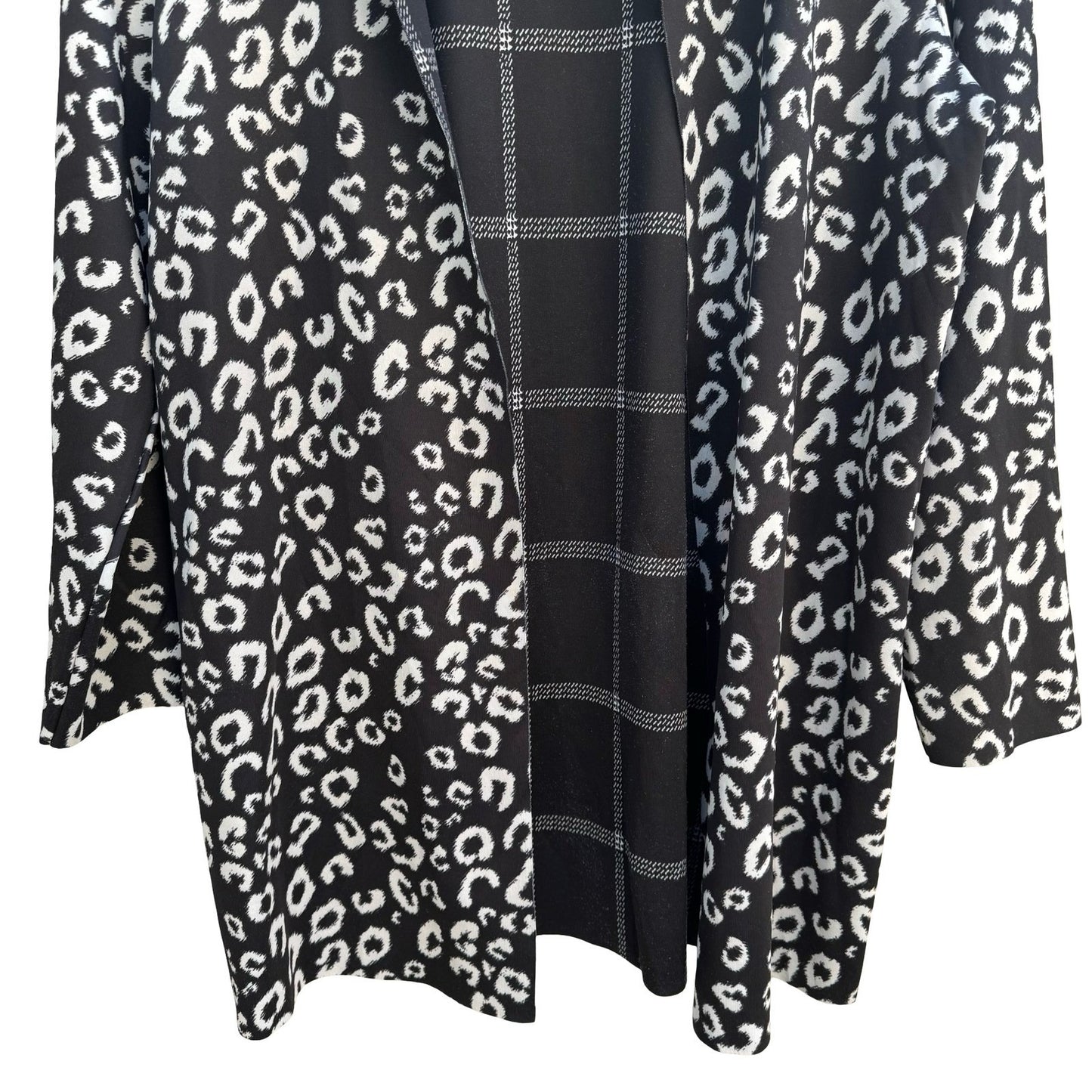Reversible Leopard Print Plaid Open Front Cardigan Black White Large Layering
