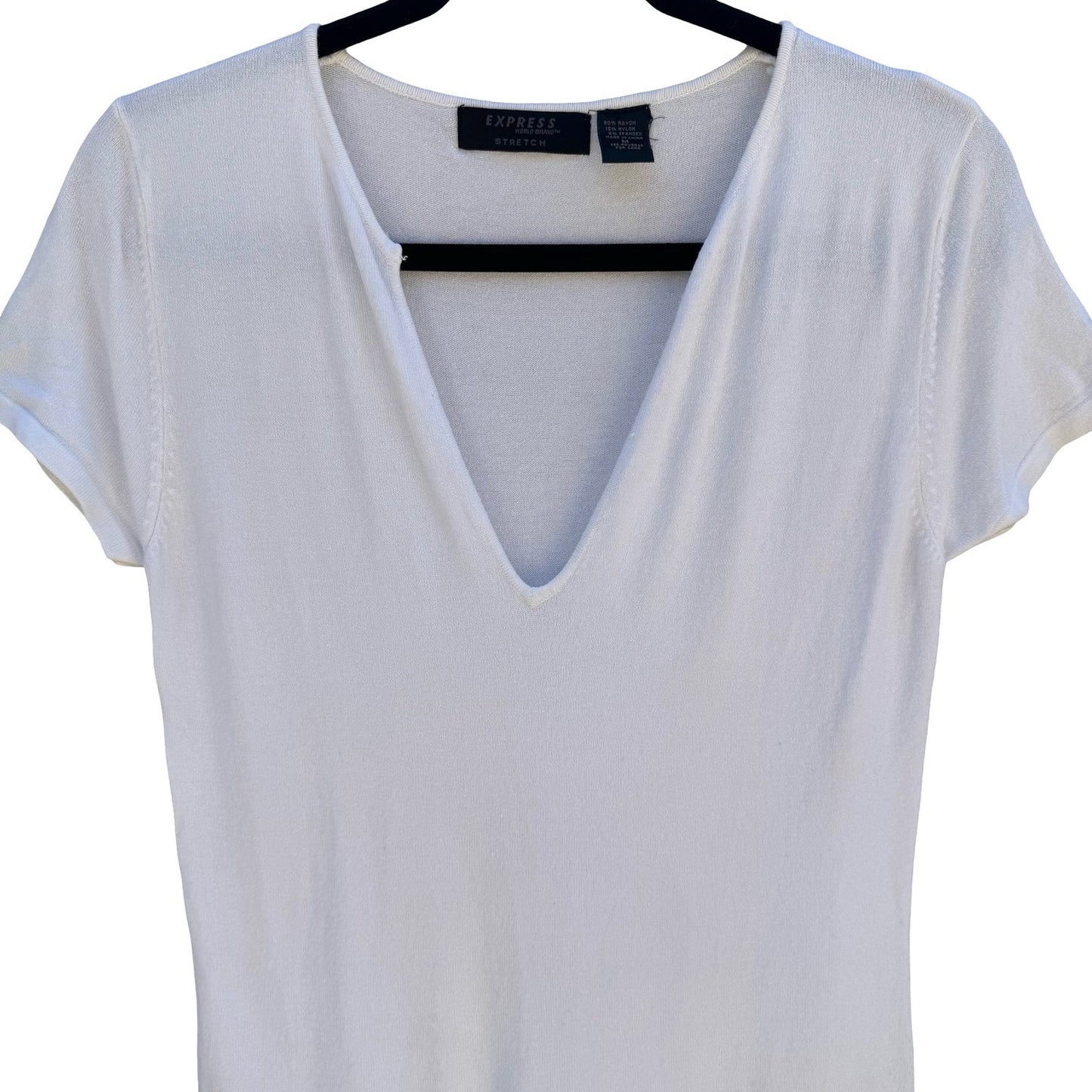 Express Y2K Minimalist White Deep V-Neck Clean Girl Stretch French Terry Top M