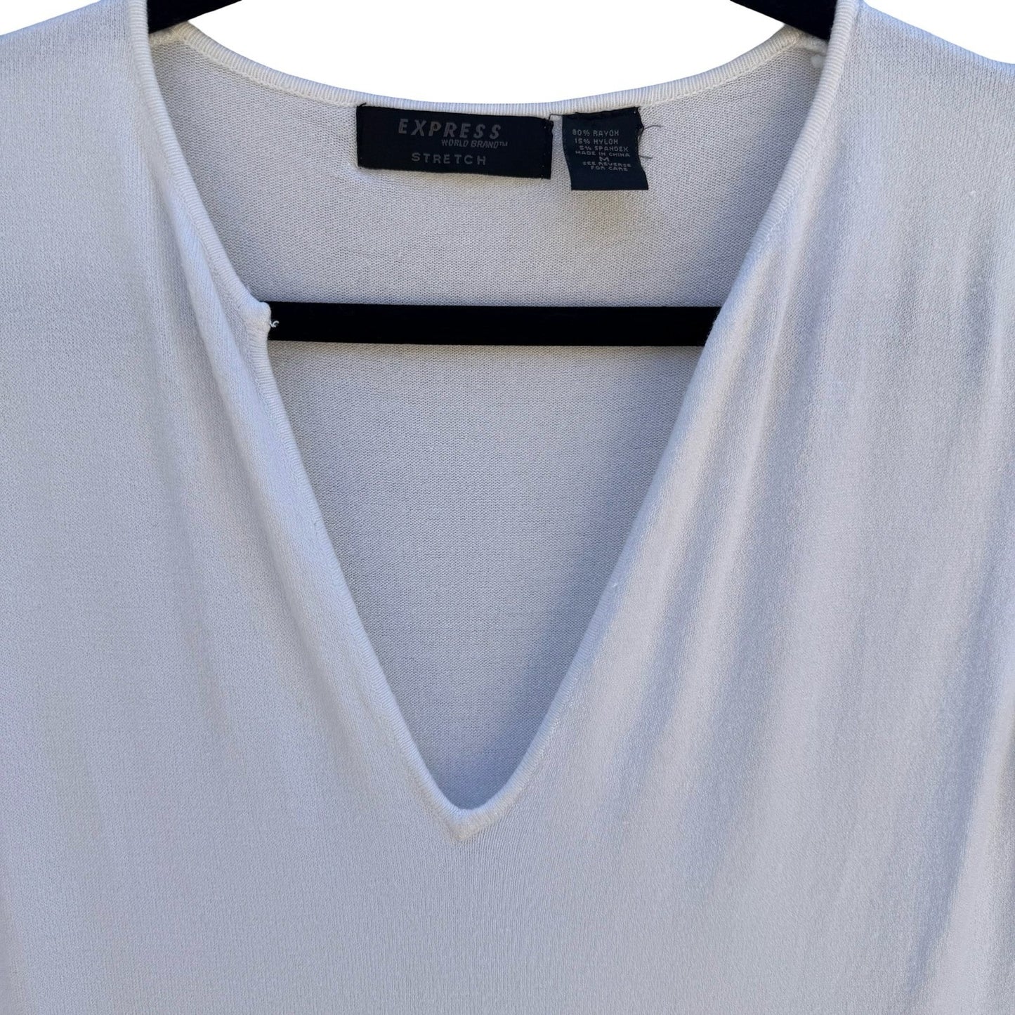 Express Y2K Minimalist White Deep V-Neck Clean Girl Stretch French Terry Top M