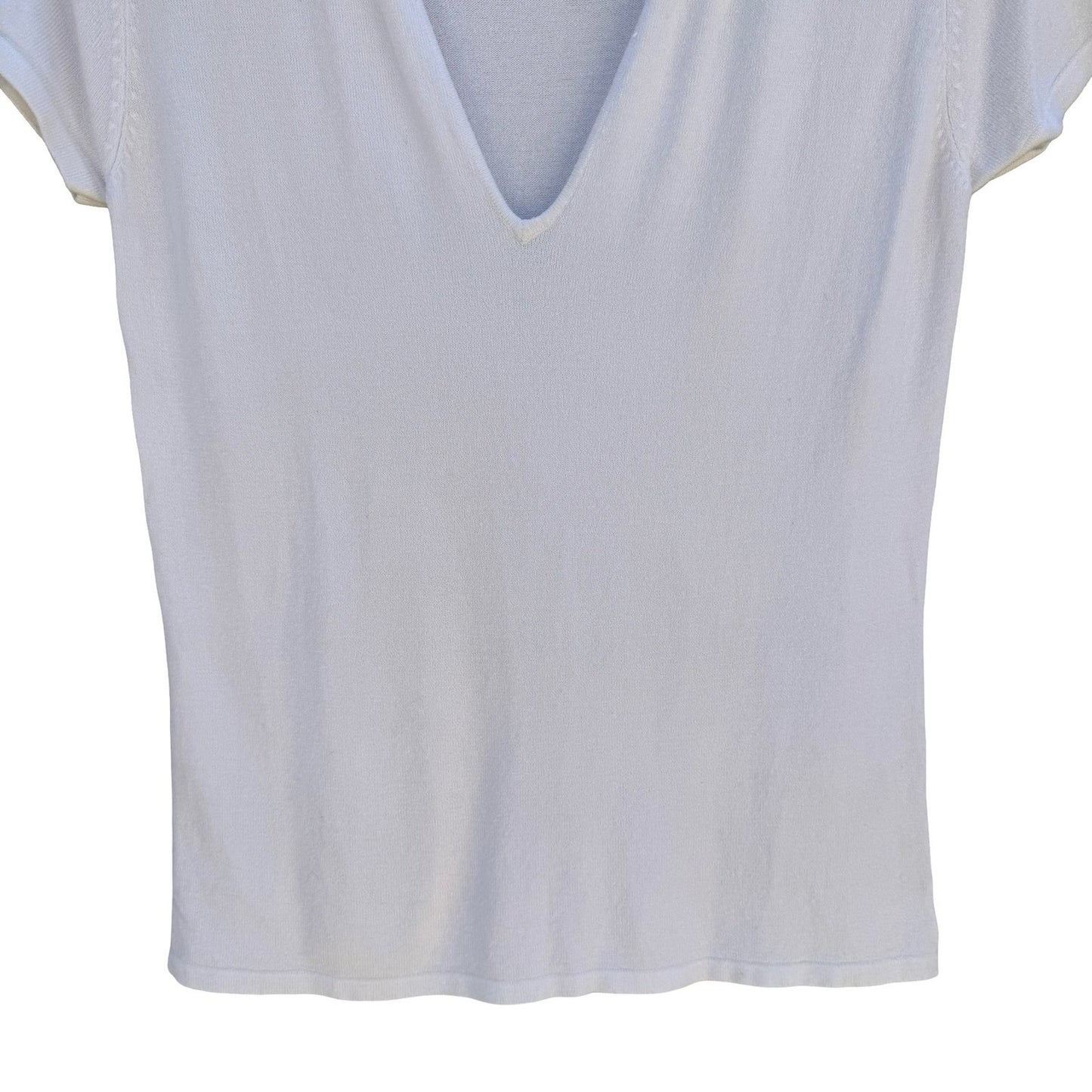 Express Y2K Minimalist White Deep V-Neck Clean Girl Stretch French Terry Top M