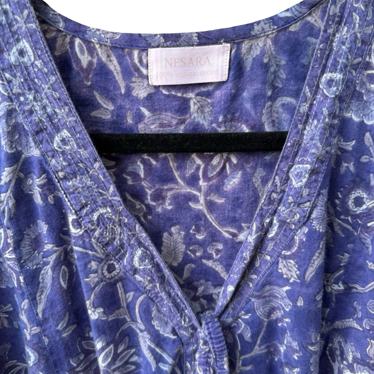 Nesara Organic Cotton Floral Boho Loungewear Kaftan Maxi Dress Purple Womens OS