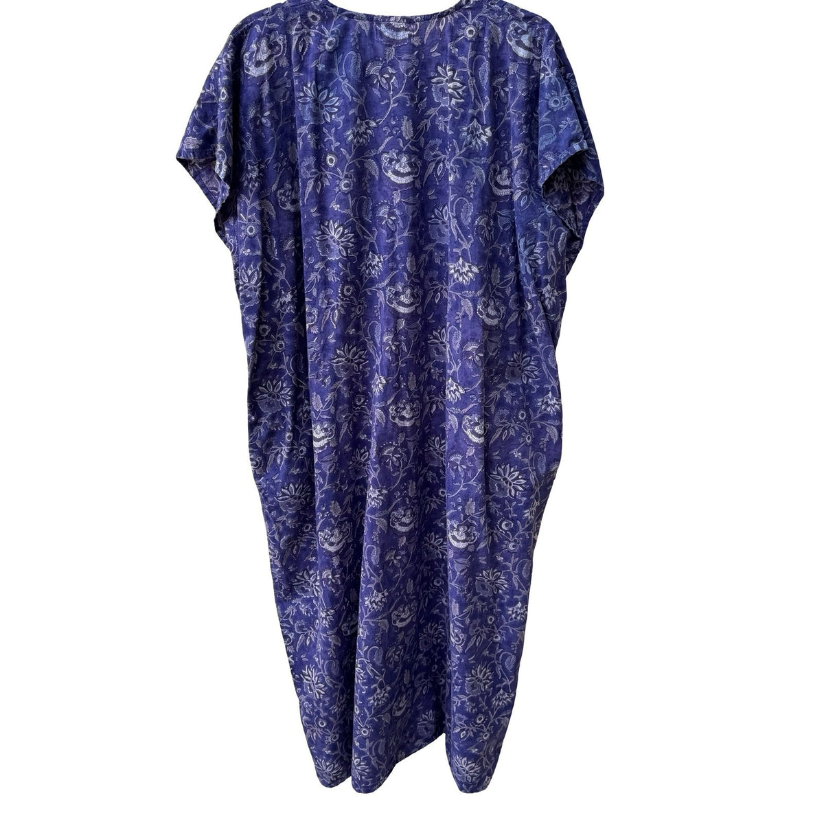 Nesara Organic Cotton Floral Boho Loungewear Kaftan Maxi Dress Purple Womens OS
