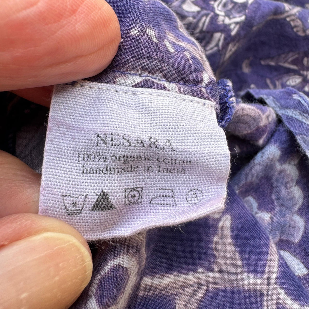 Nesara Organic Cotton Floral Boho Loungewear Kaftan Maxi Dress Purple Womens OS