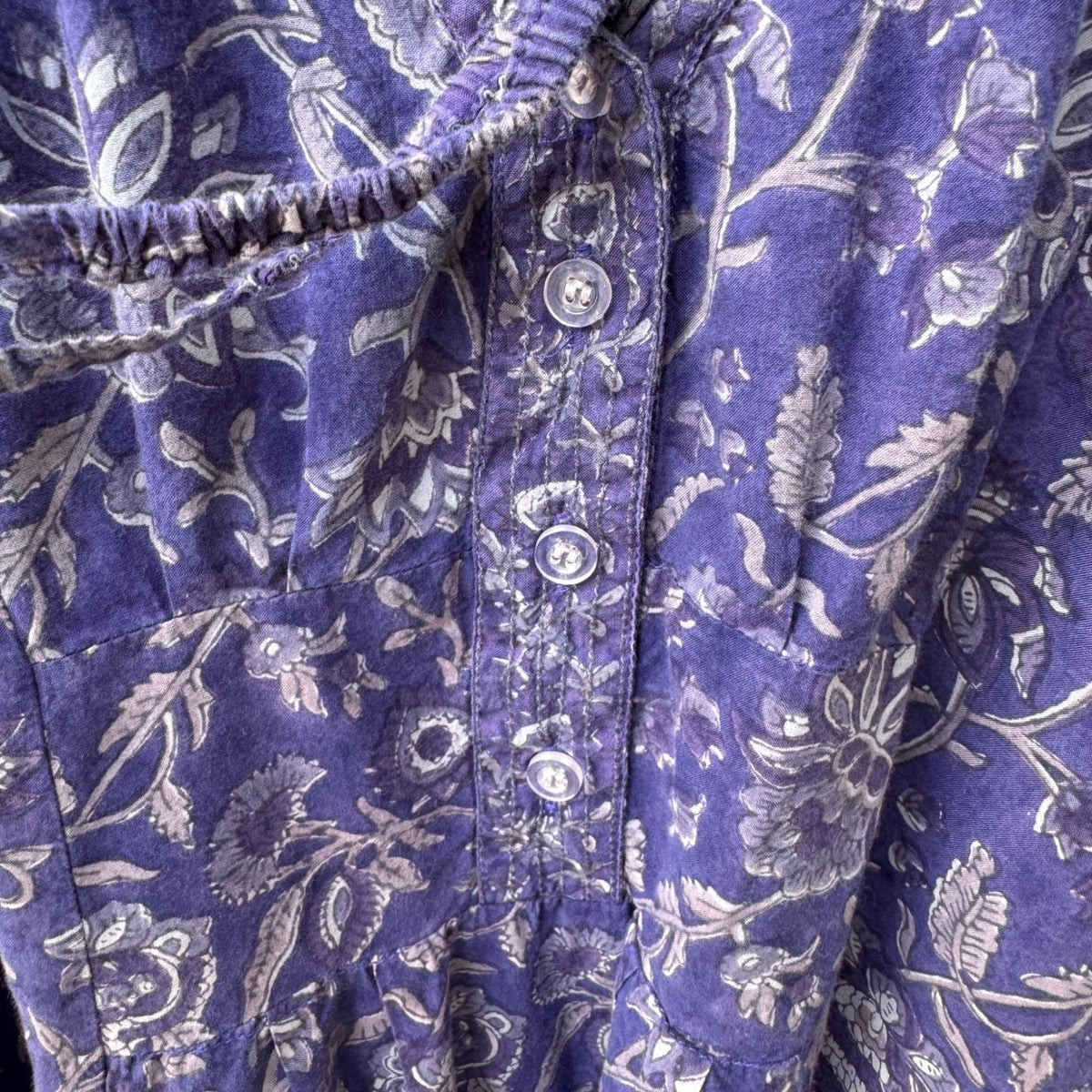Nesara Organic Cotton Floral Boho Loungewear Kaftan Maxi Dress Purple Womens OS