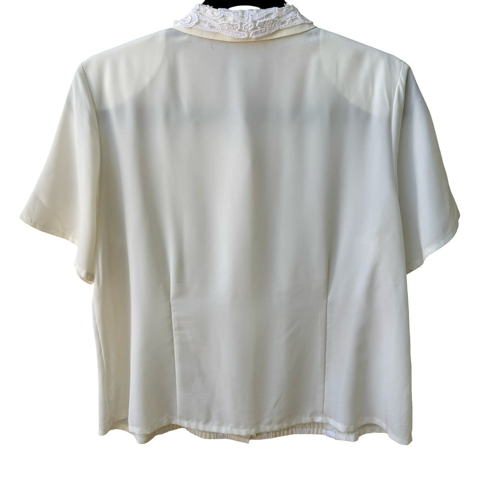 Vintage 80s Coquette Cottagecore Victorian Edwardian Lace Collar Pleated Blouse
