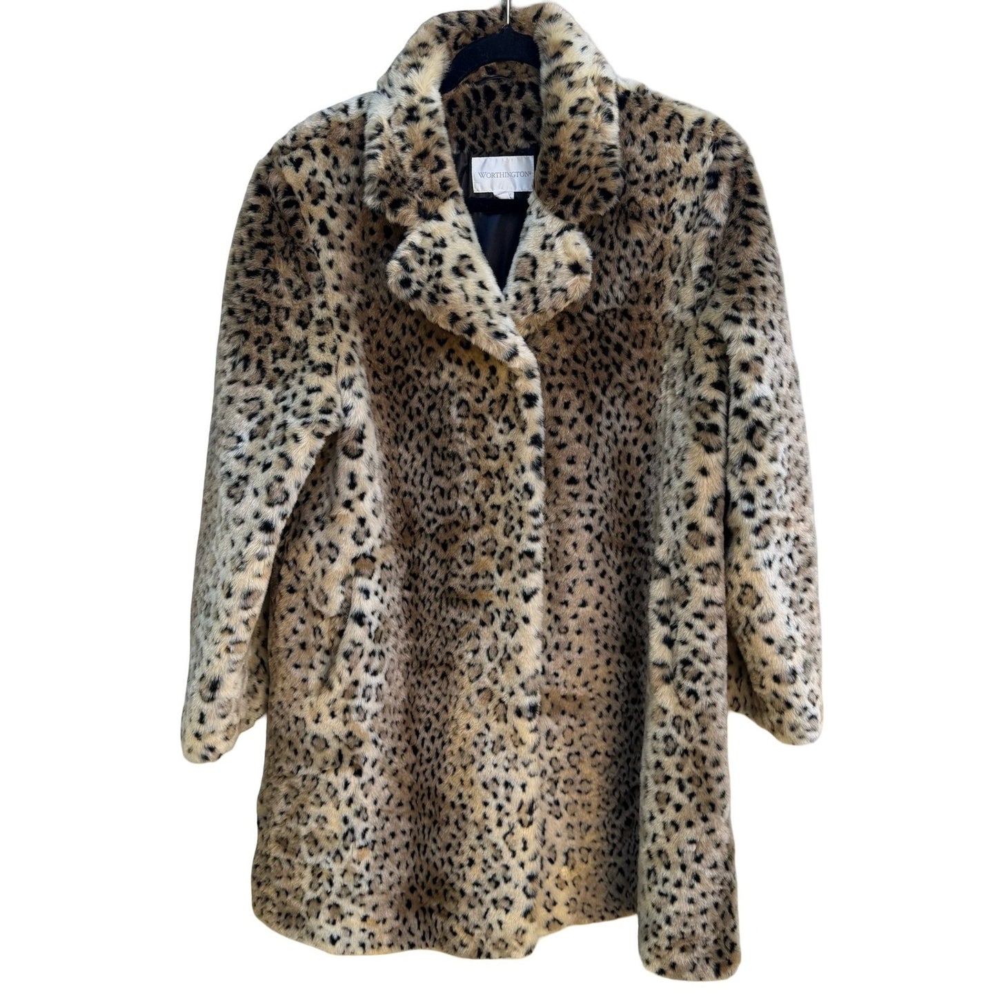 Worthington Mob Wife Glam Streetwear Leopard Print Cruelty Free Faux Fur Coat M