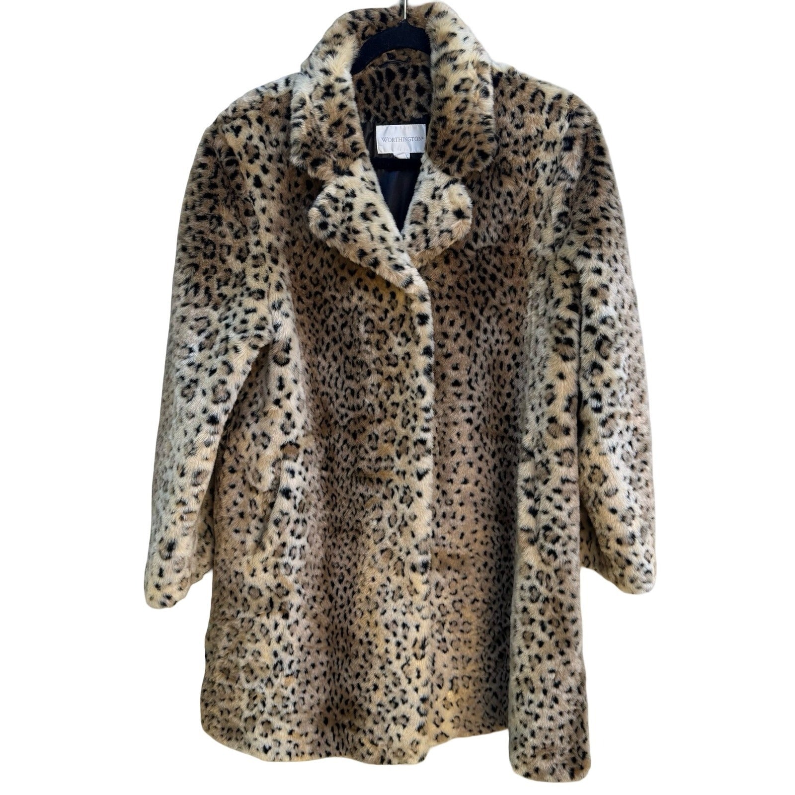 Worthington Mob Wife Glam Streetwear Leopard Print Cruelty Free Faux Fur Coat M