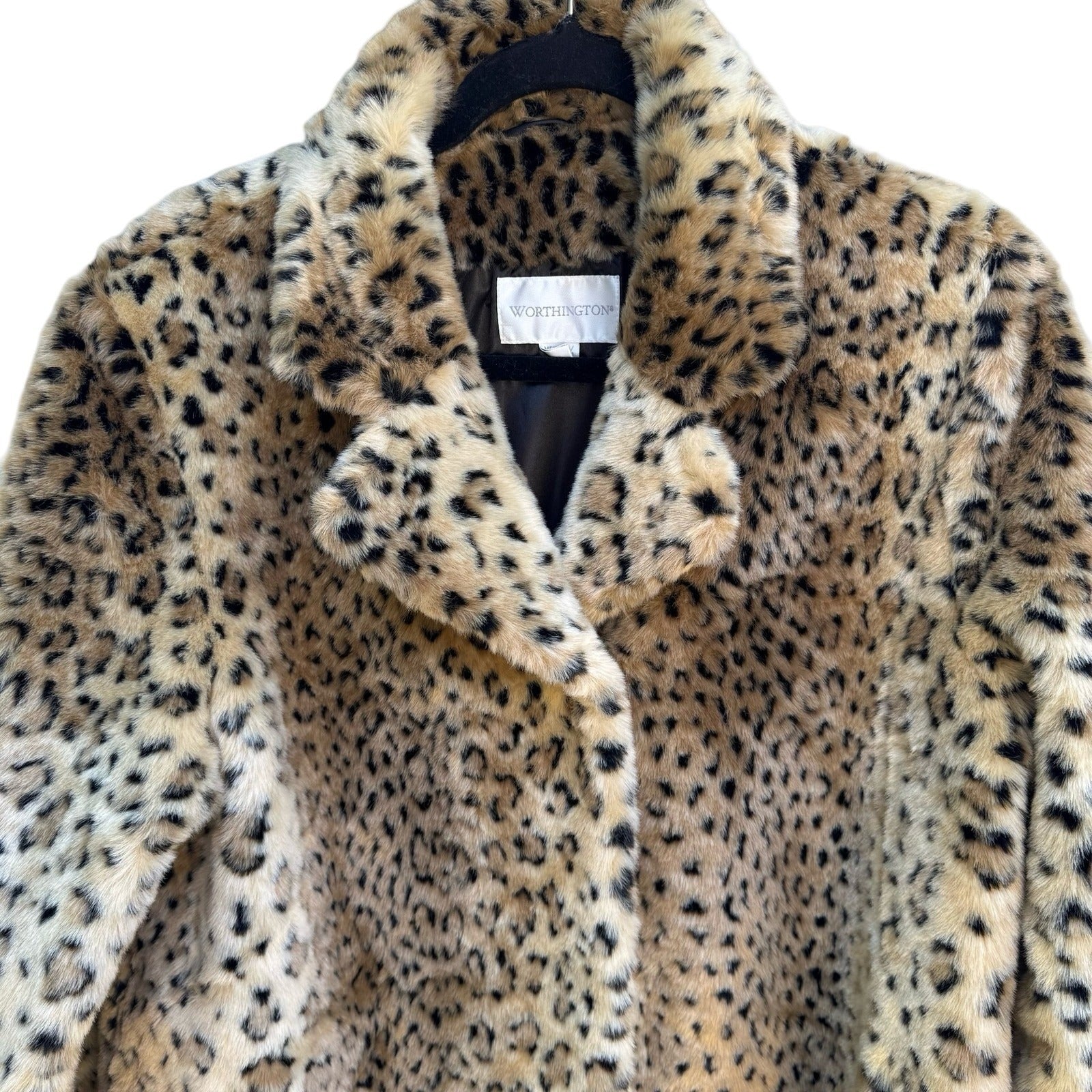 Worthington Mob Wife Glam Streetwear Leopard Print Cruelty Free Faux Fur Coat M