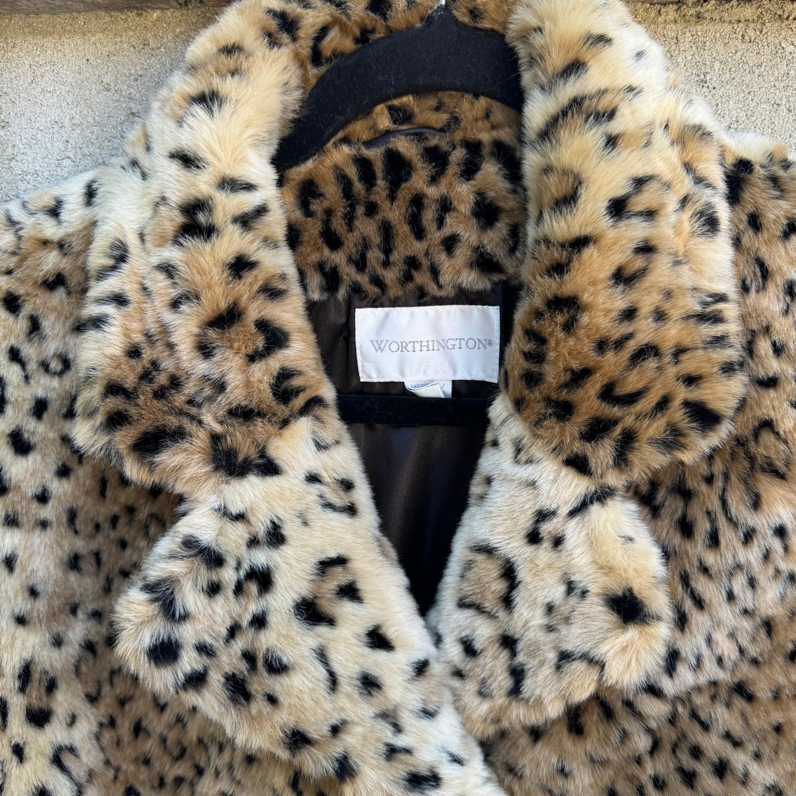 Worthington Mob Wife Glam Streetwear Leopard Print Cruelty Free Faux Fur Coat M