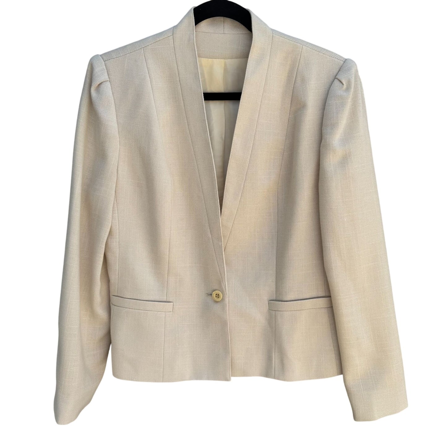 Suits Me Vintage Tan Womens Single Breasted 1 Button Linen Look Blazer Jacket 12