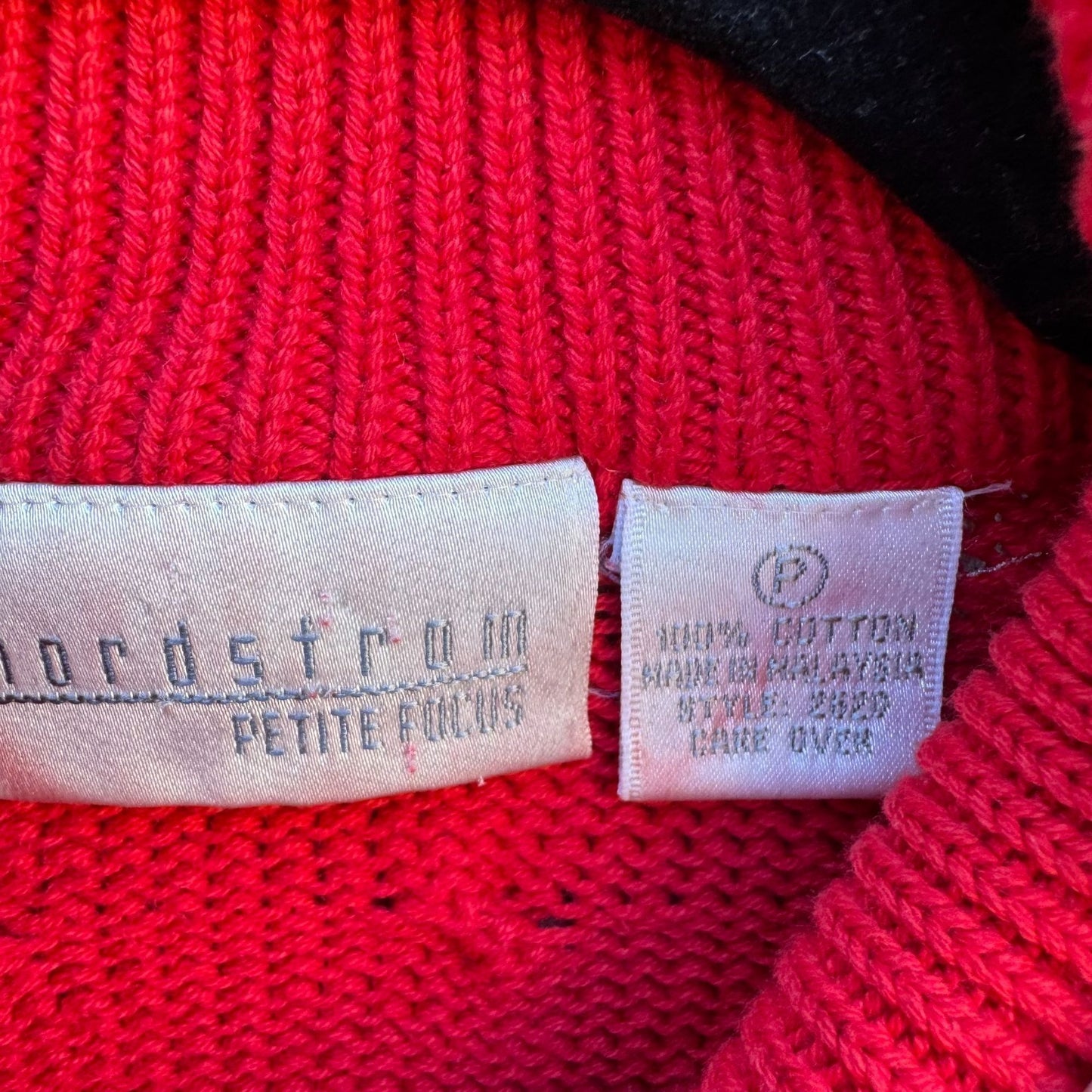 Nordstrom Petite Focus Womens Red Cable Knit Preppy Stretch Turtleneck Sweater PS