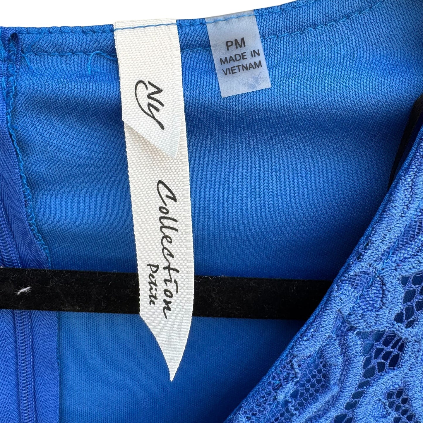 NY Collection Petite Royal Blue Lace Bell Sleeve V-Neck Flutter Hem Lined Dress M