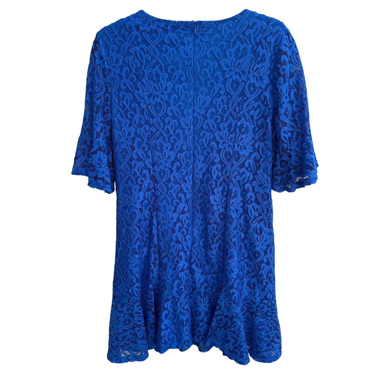 NY Collection Petite Royal Blue Lace Bell Sleeve V-Neck Flutter Hem Lined Dress M