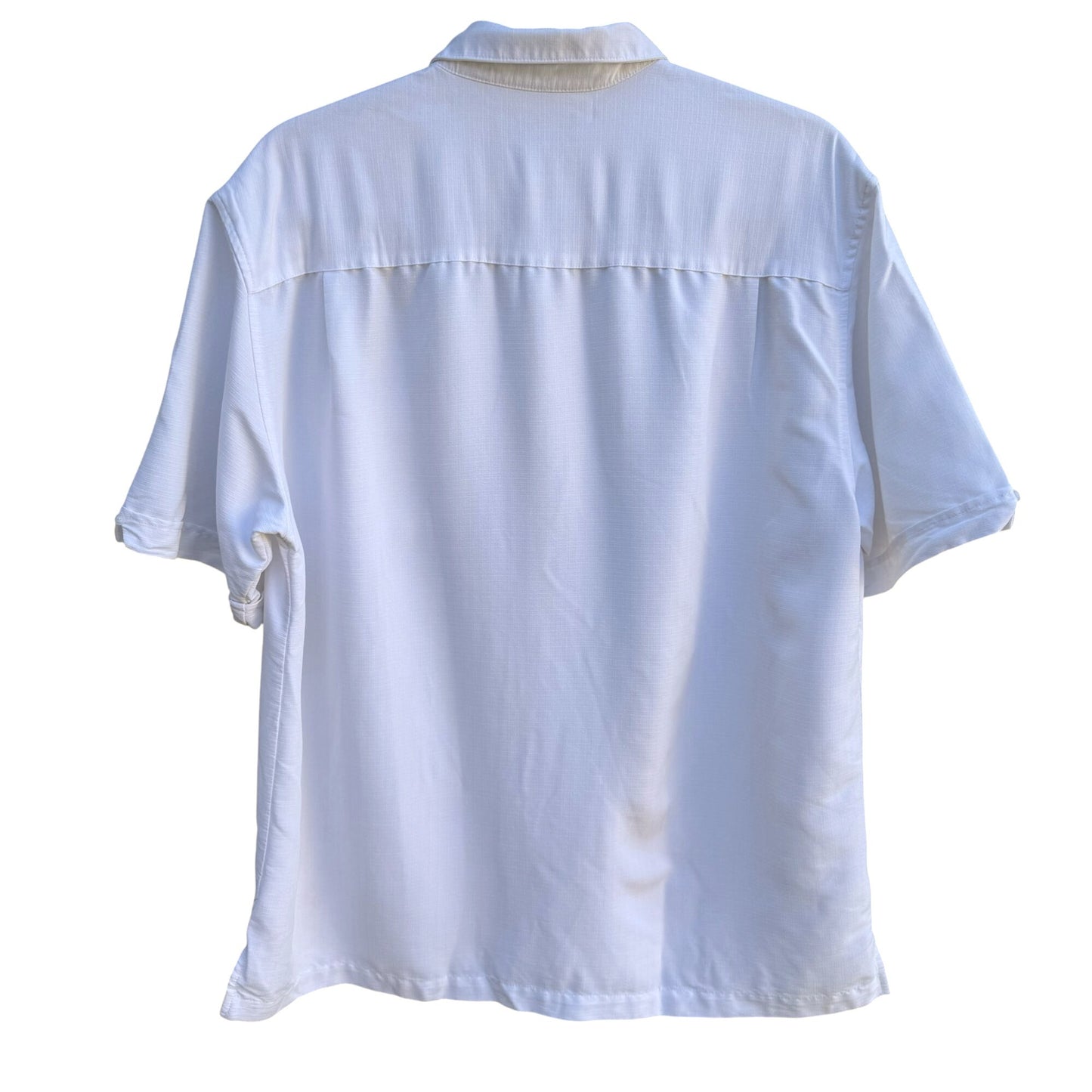 Cubavera Mens Embroidered White Cotton Linen Short Sleeve Button-Up Shirt Large