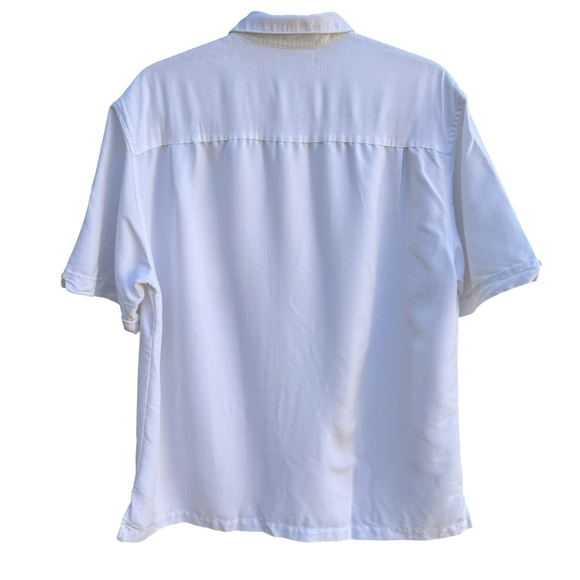 Cubavera Mens Embroidered White Cotton Linen Short Sleeve Button-Up Shirt Large