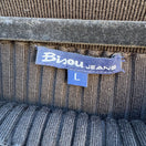 Switch Bisou Jeans Vintage Y2K Black Ribbed Knit Fitted Top L Silk Blend Off-Shoulder 2 image