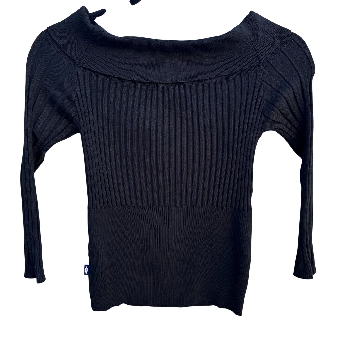 Bisou Jeans Vintage Y2K Black Ribbed Knit Fitted Top L Silk Blend Off-Shoulder