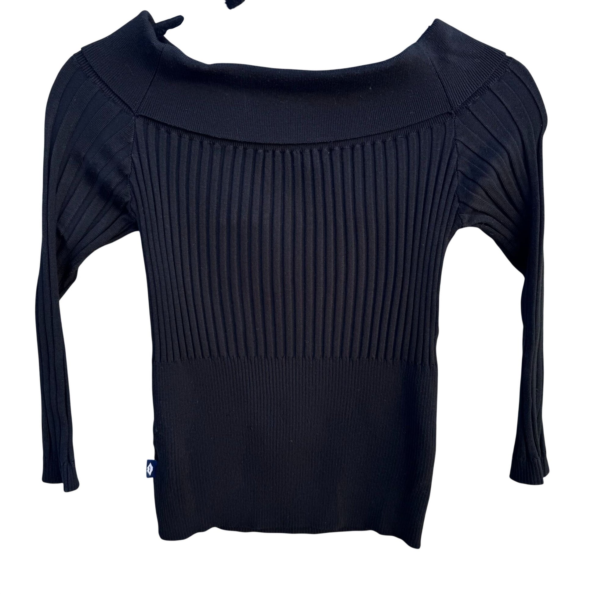 Bisou Jeans Vintage Y2K Black Ribbed Knit Fitted Top L Silk Blend Off-Shoulder