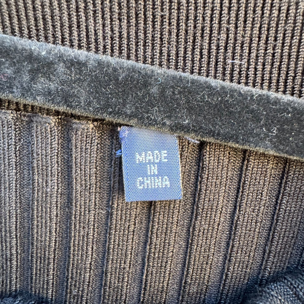 Bisou Jeans Vintage Y2K Black Ribbed Knit Fitted Top L Silk Blend Off-Shoulder