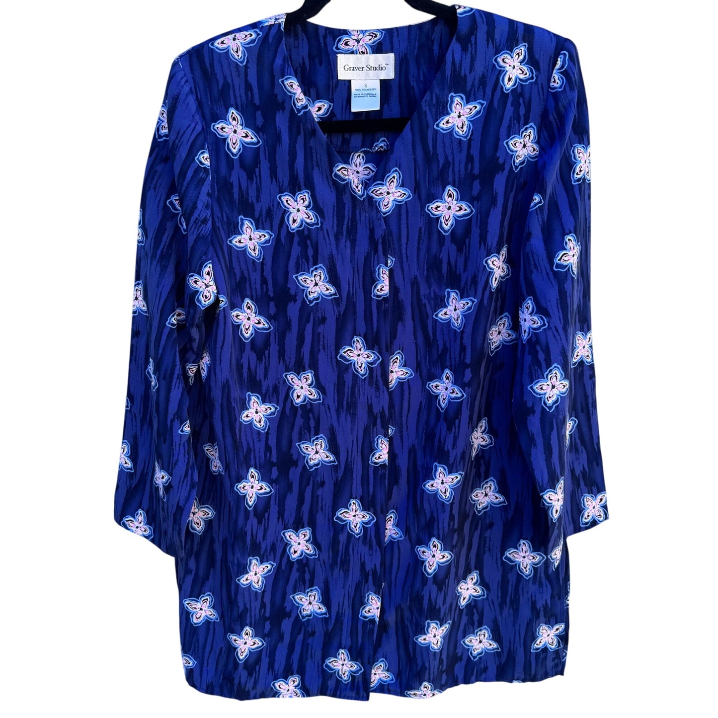 Graver Studio Vintage Womens Floral Watercolor Long Sleeve Button Down Shirt S