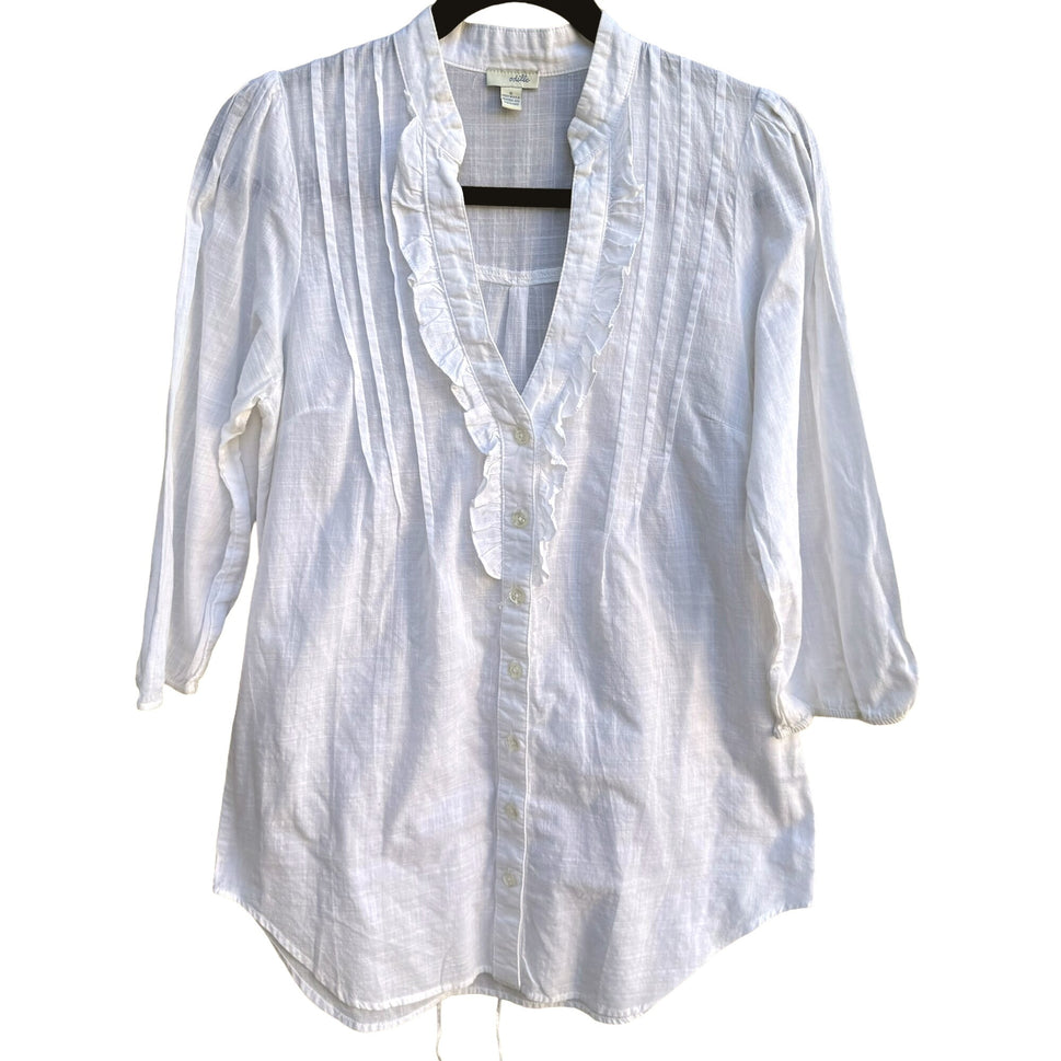 Odille Womens White Linen Ruffle Pleated Front Button-Up Tie Back Blouse - 6