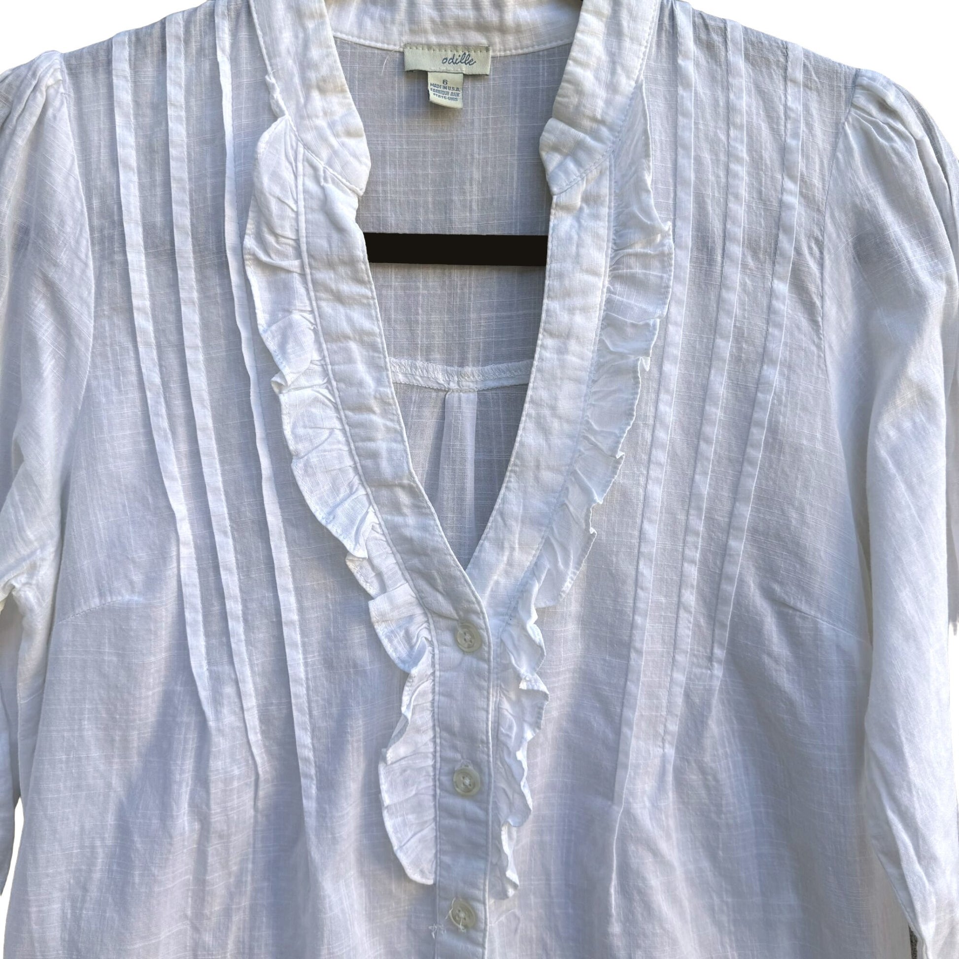 Odille Womens White Linen Ruffle Pleated Front Button-Up Tie Back Blouse - 6