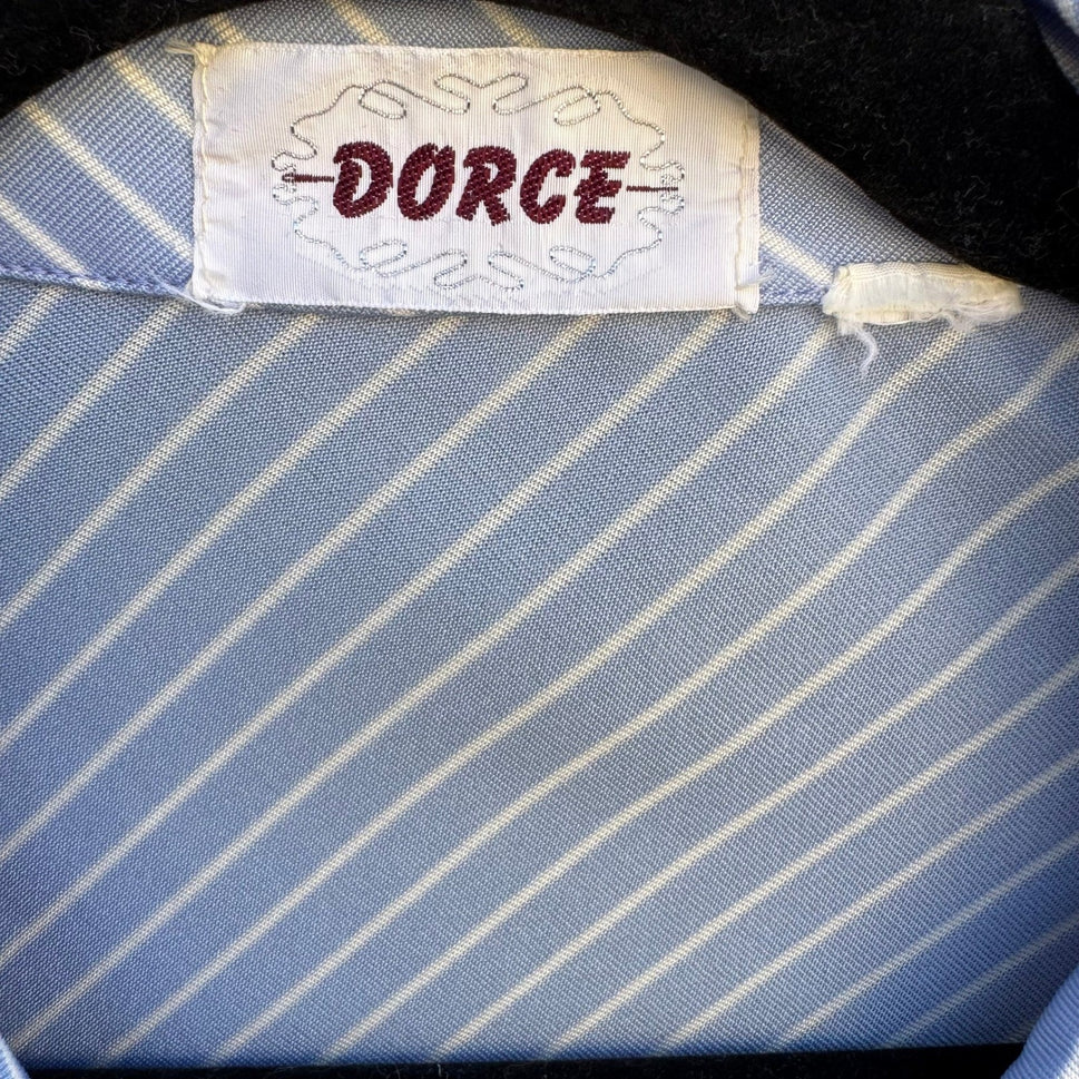 Dorce Vintage 70s Blue White Diagonal Stripe Long Sleeve Button Down Blouse Top
