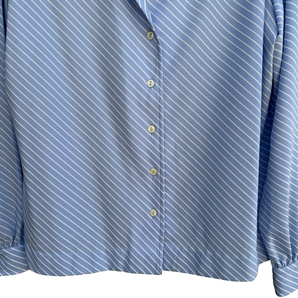 Dorce Vintage 70s Blue White Diagonal Stripe Long Sleeve Button Down Blouse Top