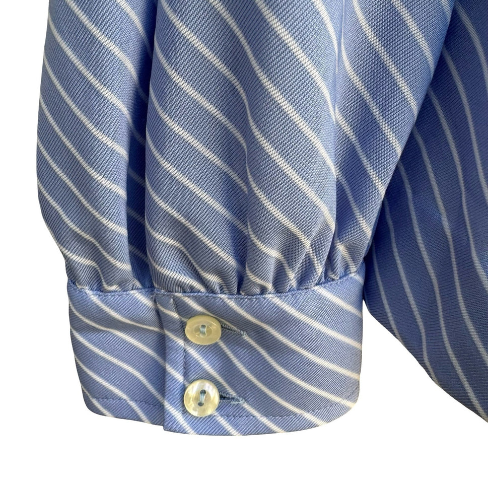 Dorce Vintage 70s Blue White Diagonal Stripe Long Sleeve Button Down Blouse Top
