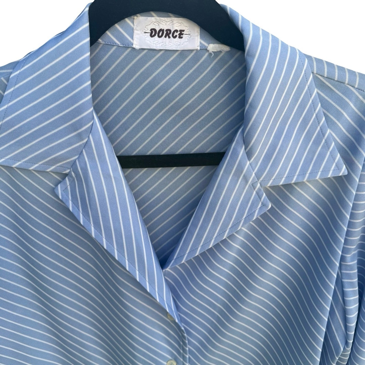 Dorce Vintage 70s Blue White Diagonal Stripe Long Sleeve Button Down Blouse Top