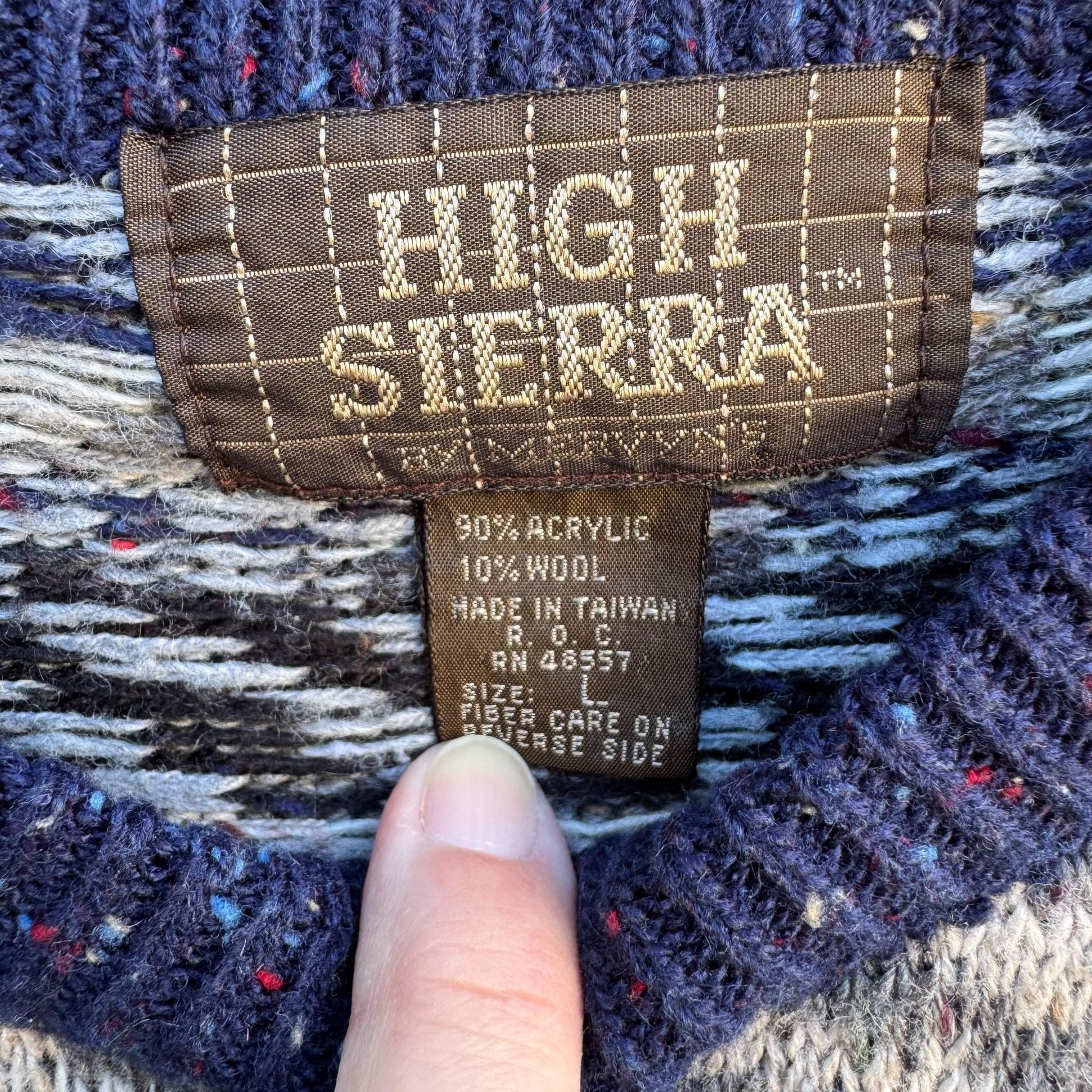 High Sierra Vintage Womens Blue Gray Fair Isle Wool Blend Knit Grandpa Sweater L