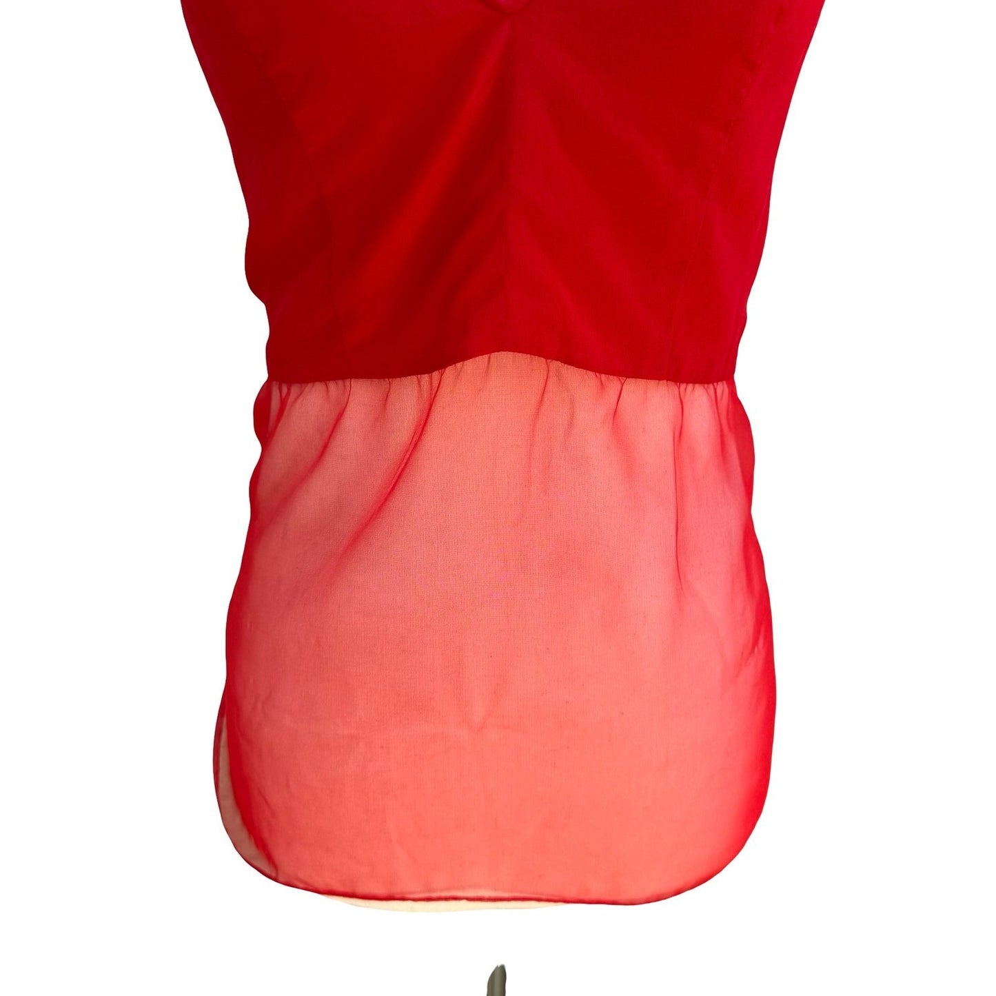 Silks Vintage Silk Red Halter Top Sheer Chiffon Hem Open Back Tie V-Neck S/M