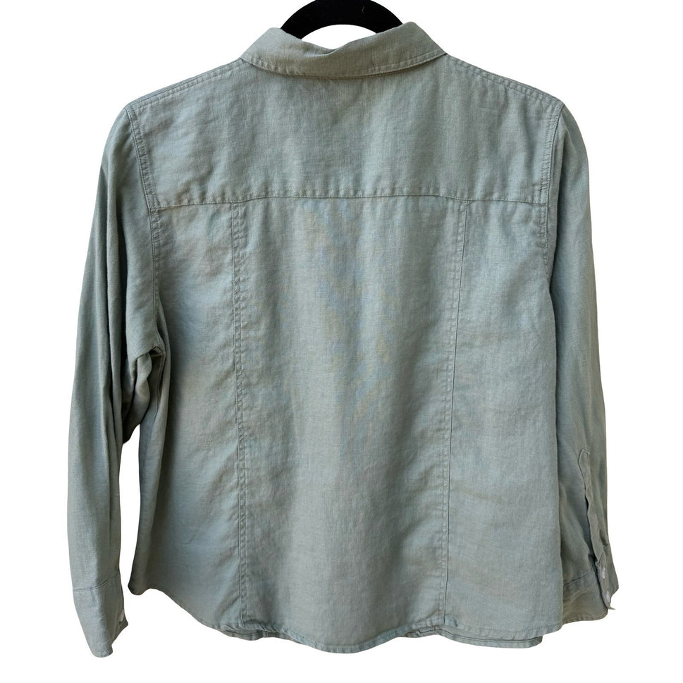 The Territory Ahead Womens Sage Green 100% Linen Lagenlook Button Down Shirt MP