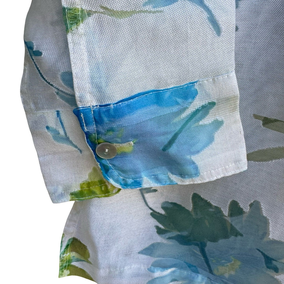Notations Coastal Cottagecore Airy Ethereal Floral Sheer Linen Blend Blouse S