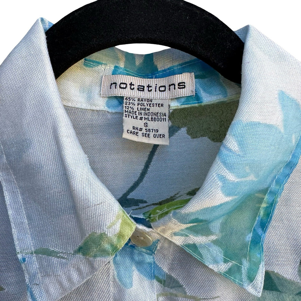Notations Coastal Cottagecore Airy Ethereal Floral Sheer Linen Blend Blouse S