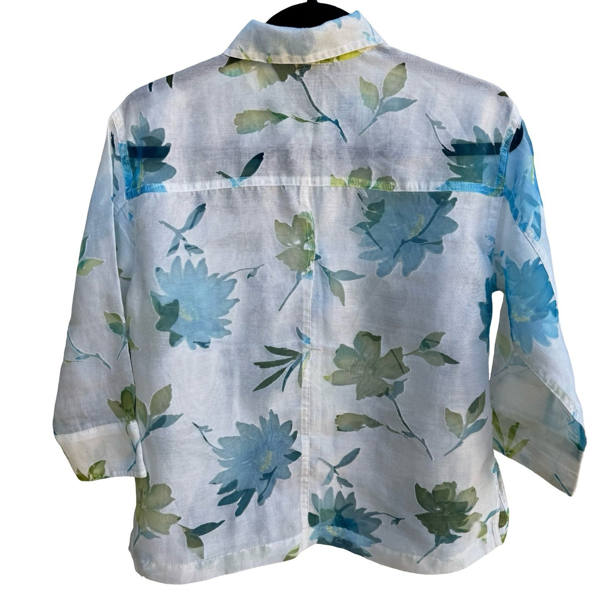 Notations Coastal Cottagecore Airy Ethereal Floral Sheer Linen Blend Blouse S