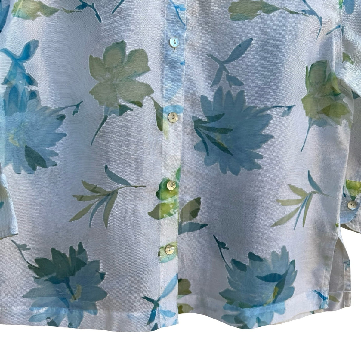 Notations Coastal Cottagecore Airy Ethereal Floral Sheer Linen Blend Blouse S