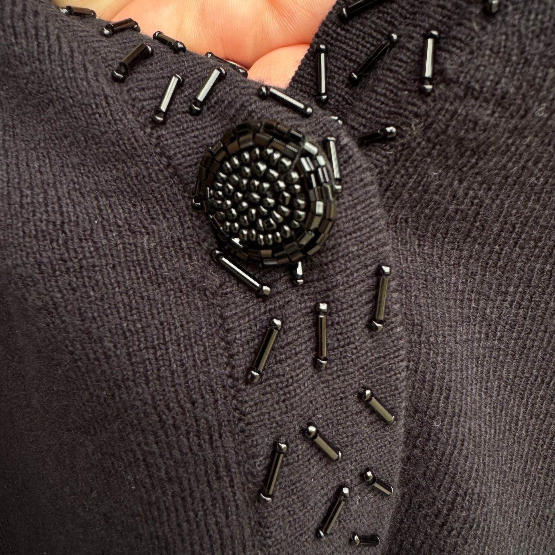 Lane Bryant Designs Collection Womens Black Beaded Knit Cardigan Sweater 26/28