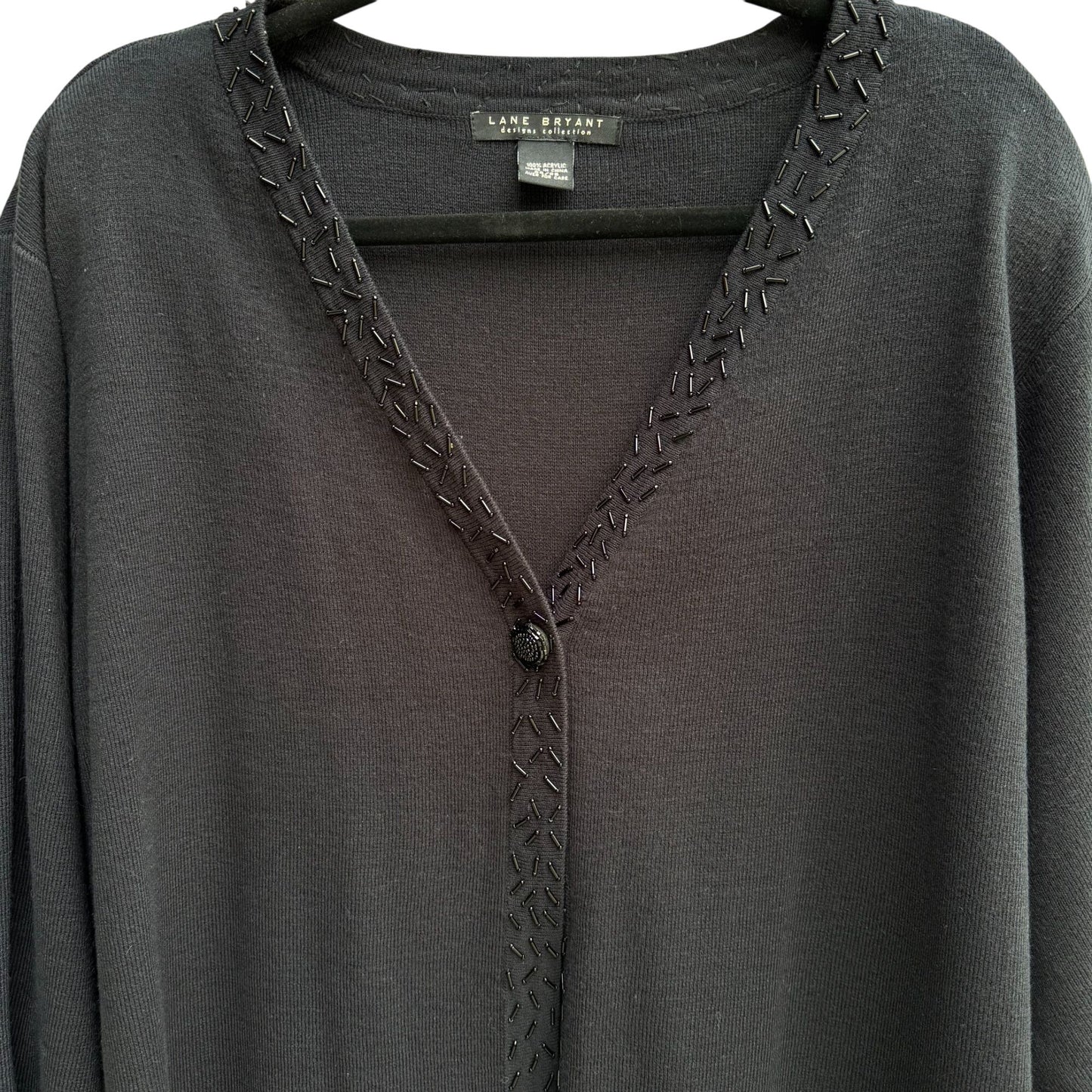 Lane Bryant Designs Collection Womens Black Beaded Knit Cardigan Sweater 26/28