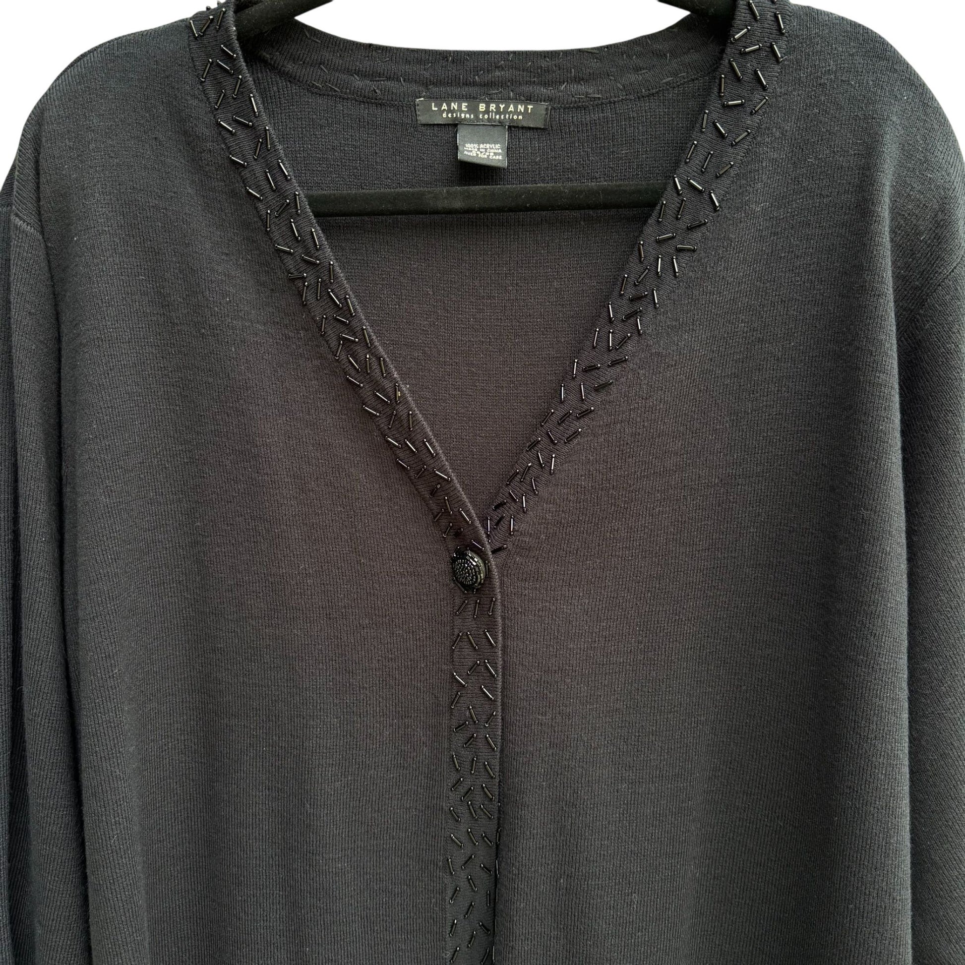 Lane Bryant Designs Collection Womens Black Beaded Knit Cardigan Sweater 26/28