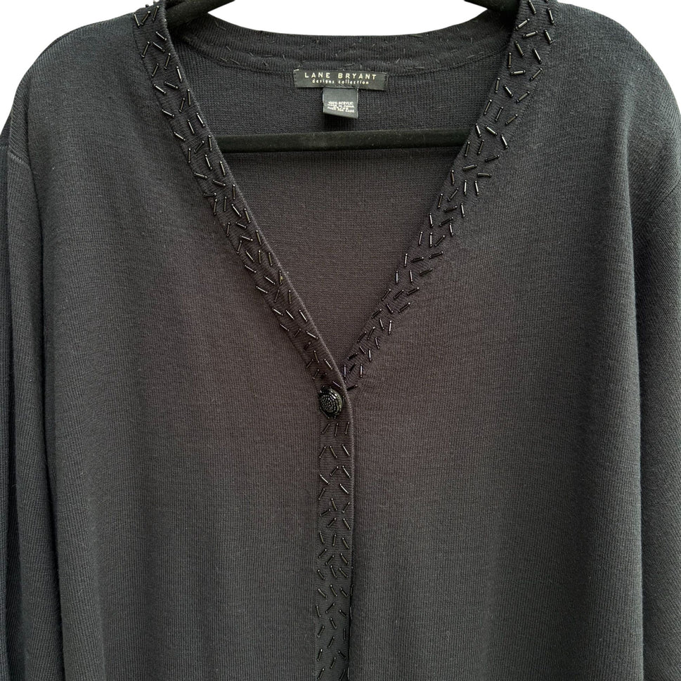 Lane Bryant Designs Collection Womens Black Beaded Knit Cardigan Sweater 26/28