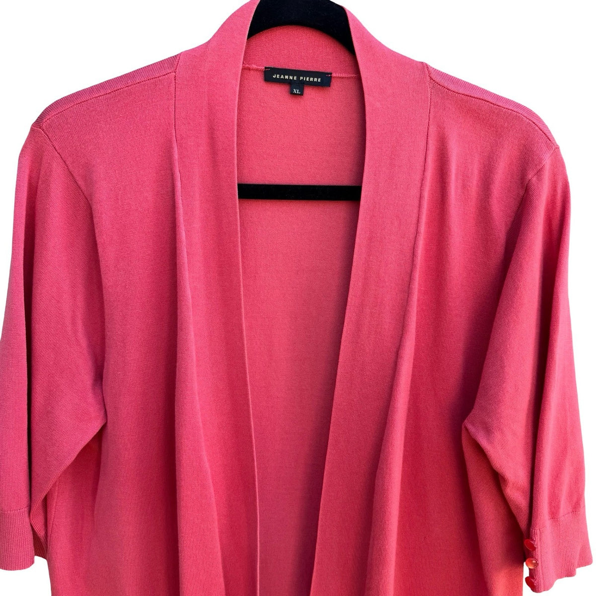 Jeanne Pierre Coral Open Front 3/4 Sleeve Button Cuff Knit Cardigan SweaterXL