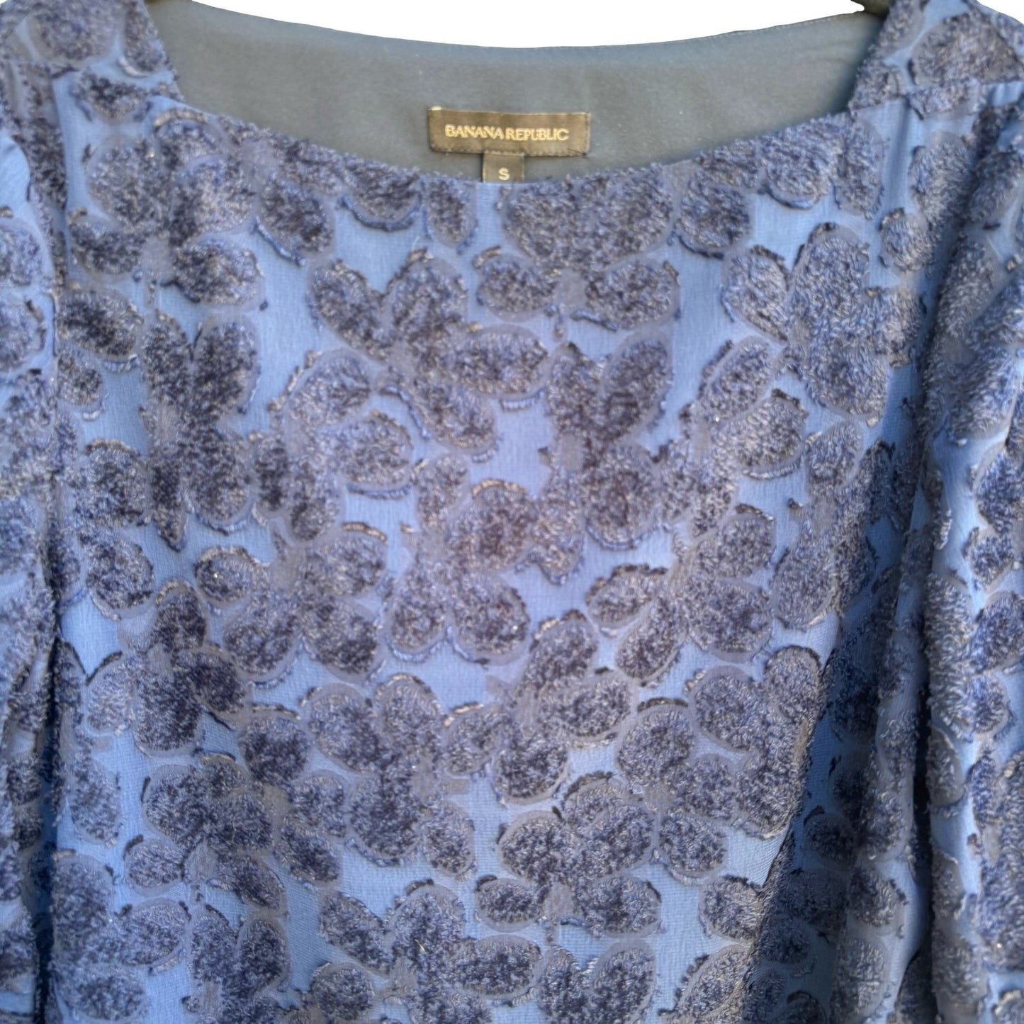 Banana Republic Boho Floral Burnout Boatneck Feminine Sheer Blouse Navy Womens S