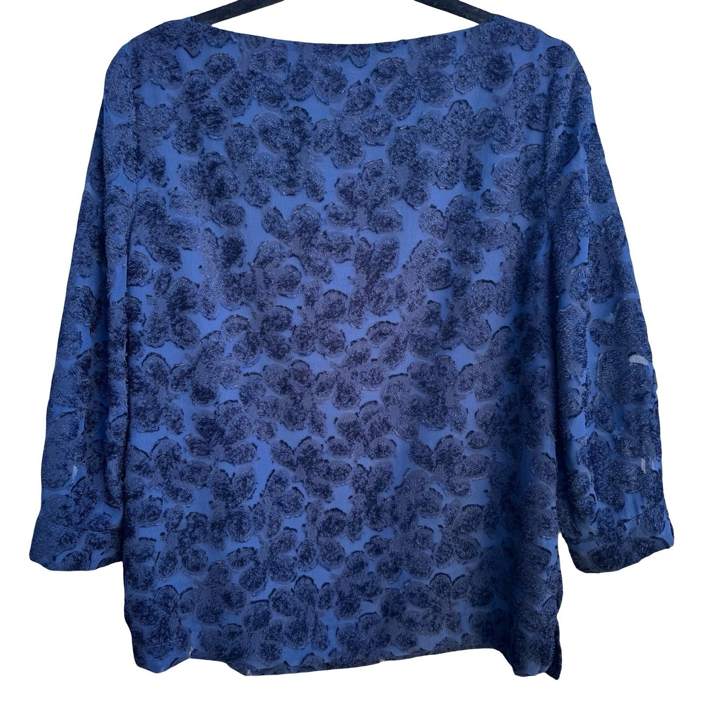 Banana Republic Boho Floral Burnout Boatneck Feminine Sheer Blouse Navy Womens S