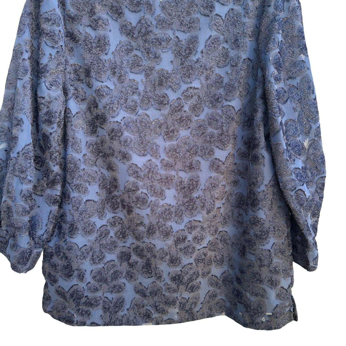 Banana Republic Boho Floral Burnout Boatneck Feminine Sheer Blouse Navy Womens S